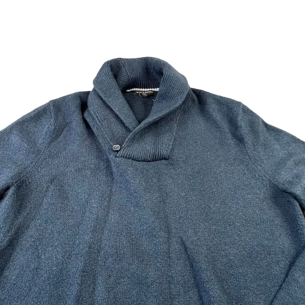 Banana Republic Sweater Mens Size Large Navy‎ Blue Shawl Collar Pullover Office - Picture 2 of 8